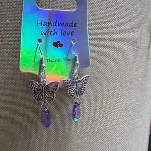 Silver Butterfly Earrings with Purple Accents